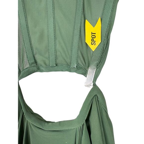 Deme Gabriella Valentina Corset Maxi Dress Cut Out Formal Statement Green Sz XS - Picture 6 of 9
